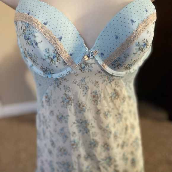 Beautiful Sophie b bra top blue Floral baby doll lingerie & matching panty - Picture 2 of 12